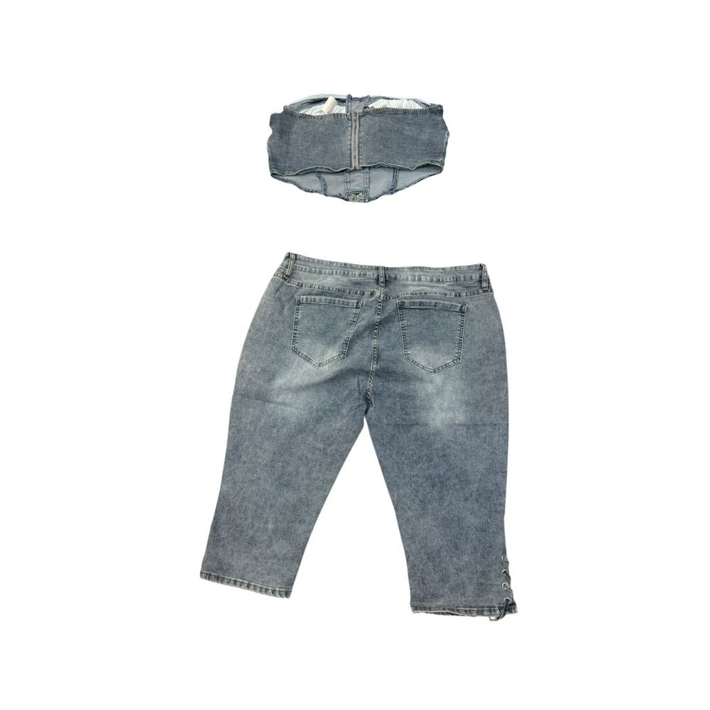NWT Fashion Nova Wait For Me Denim Capri 2Pc Set 3X - Picture 11 of 14